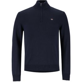 Gant Knitted Half Zip Top Mens Evening Blue|John Craig