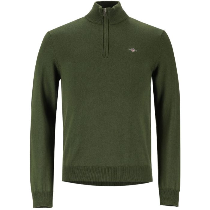 Gant Knitted Half Zip Top Mens Country Green|John Craig