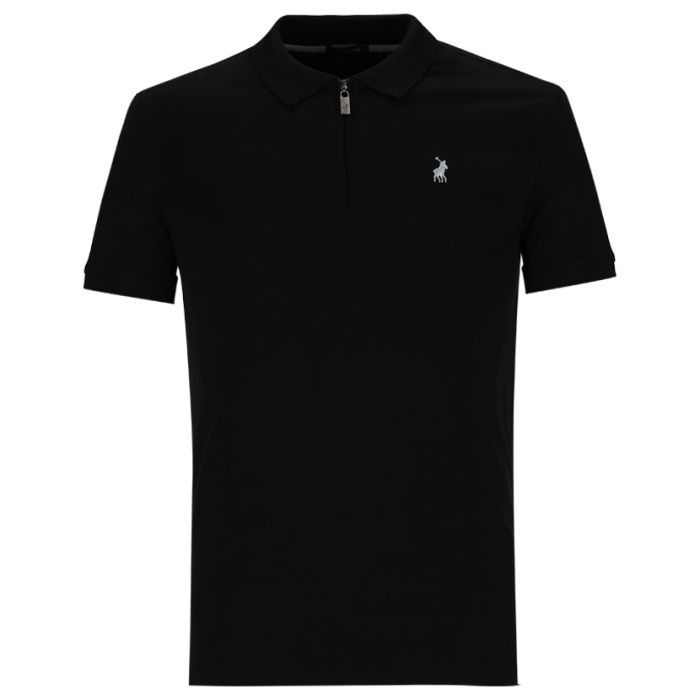 Polo Quarter Zip Plain Cotton Golfer Mens Black|John Craig