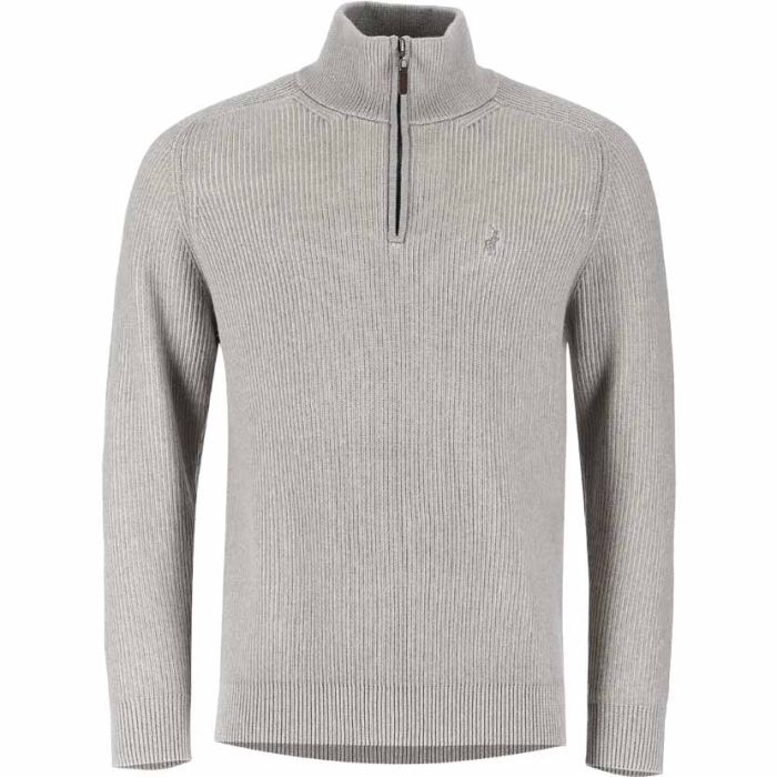 Polo Knitted 1/4 Zip Top Mens Grey|John Craig