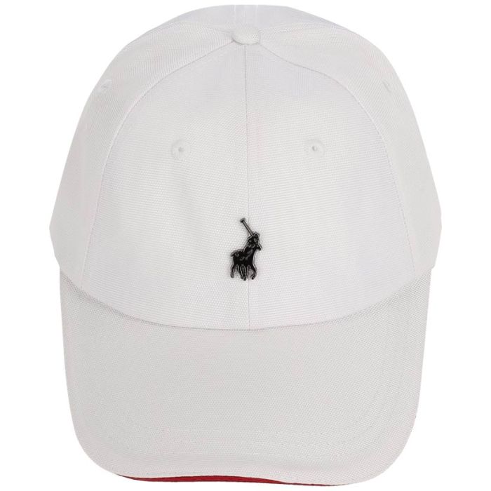 Polo 6 Panel Metal Peak Cap Mens White/Red|John Craig